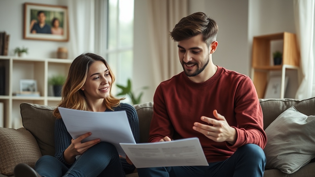 Two roommates reviewing a renters insurance policy together to ensure both are covered